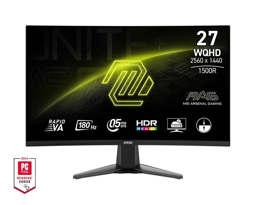 MSI MAG 27CQ6F, 27", Rapid VA, 180Hz, 0.5ms, WQHD 2560x1440, FreeSync, VRR, Console mode, CEC, Night Vision, Anti-Flicker, LBL, 300 nits, 5000:1, 100M:1, 1x Display Port (1.4), 2x HDMI (2.0b), Headphone out, Tilt, FRAMELESS, VESA, 9S6-3CD91M-002