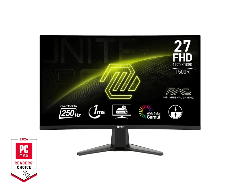 MSI MAG 27C6X, 27", VA, 240Hz, 250Hz(OC), 1ms, Curved, FHD 1920x1080, Adaptive-Sync, AI Vision, VRR, Console mode, CEC, Anti-Flicker, LBL, 250 nits, 3000:1, 100M:1, 1x Display Port (1.2a), 2x HDMI (2.0b), Headphone out, Tilt, FRAMELESS, VESA