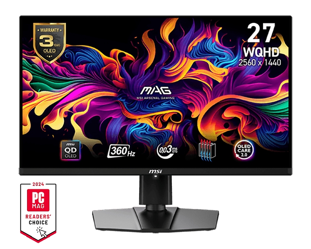 MSI MAG 271QPX QD-OLED, 26.5", 360Hz, 0.03ms, WQHD 2560x1440, Oled Care 2.0, Fanless Design with Graphene, ClearMR 13000, HDR True Black 400, AI VISION, 250 nits, 1500000:1, 100M;1, DP (1.4a), 2x HDMI (2.1), Type-C (DP alt. PD 15W), Adj.Stand 110mm