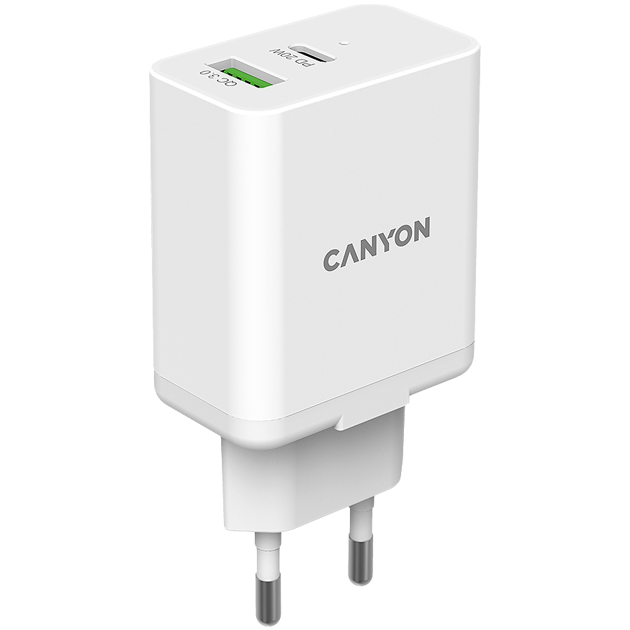 CANYON charger H-20-03 PD 20W QC 3.0 18W USB-A USB-C White