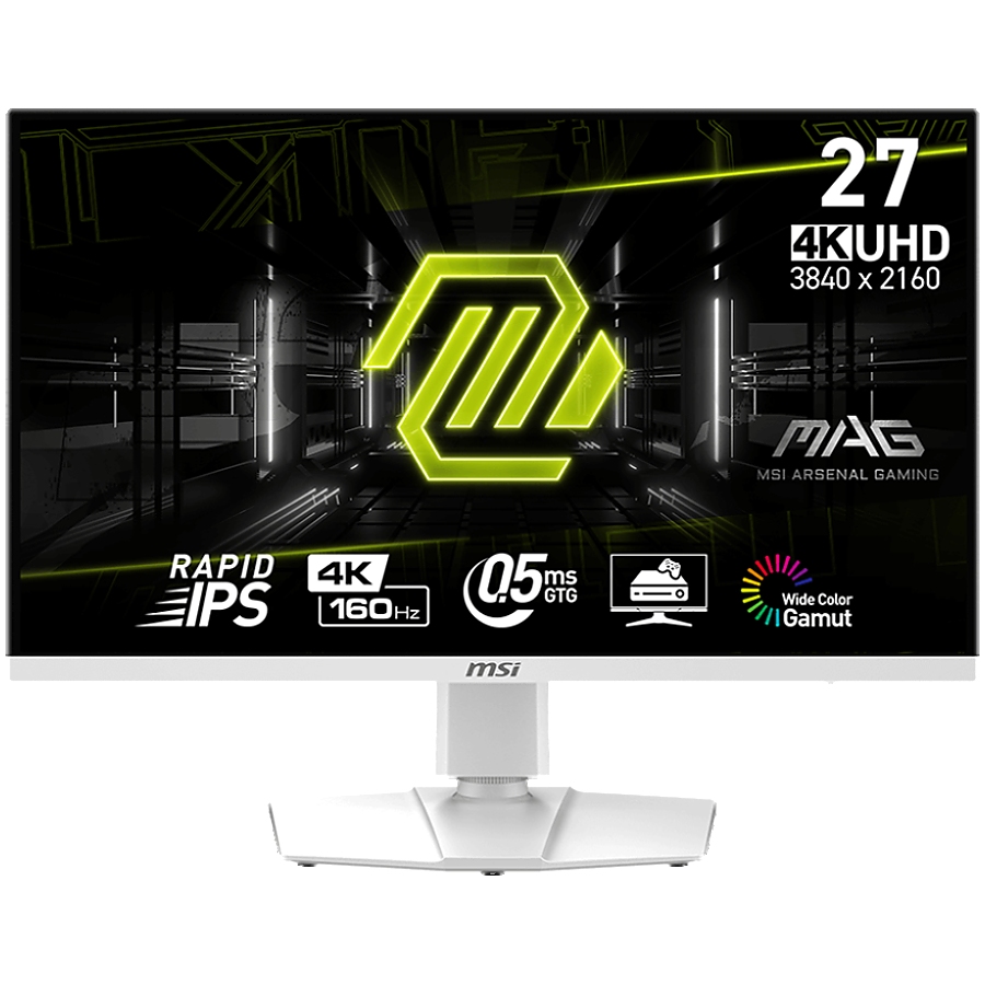 MSI MAG 274URFW Gaming Monitor, 27" 160Hz, 4K UHD (3840x2160) 16:9, Rapid IPS Anti-glare, 0.5ms, 400nits, 1000:1, 178°/178°, FreeSync Premium, Adjustable Stand, 1x DP, 2x HDMI, 1x Type-C, 3Y Warranty