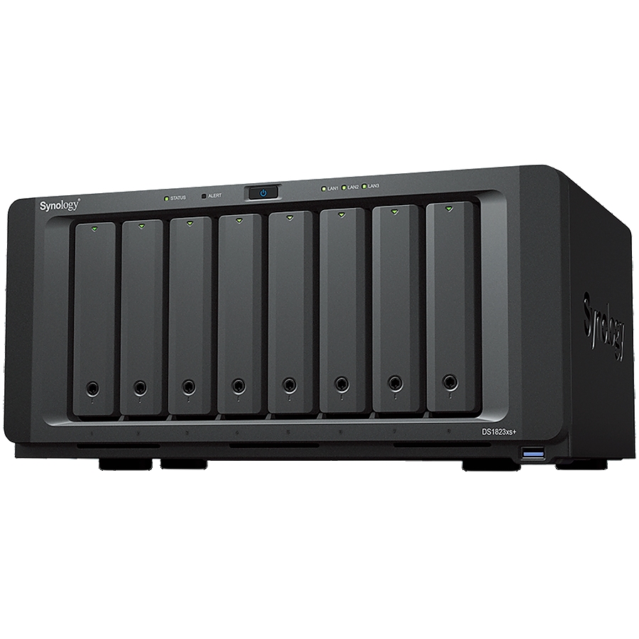 Synology DS1823xs+,Tower,8-Bay 3.5''SATA HDD/SSD, 2xM.2 2280 NVMe SSD,CPU AMD Ryzen V1780B 4-core 3.35(base) /3.6(turbo)GHz,8 GB DDR4 ECC SODIMM,2xRJ-45 1GbE LAN, 1xRJ-45 10GbE LAN,3 xUSB 3.2 Port, 2xeSata, 1xOut-of-Band Management LAN Port,6.2kg,5y