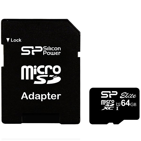 Silicon Power Elite /class 10 64GB mSD Card UHS-1 (U1) R/W: up to 85/10 MB/s, ECC function, Shock/water/x-ray-proof,  w/ adapter, EAN: 4712702628203