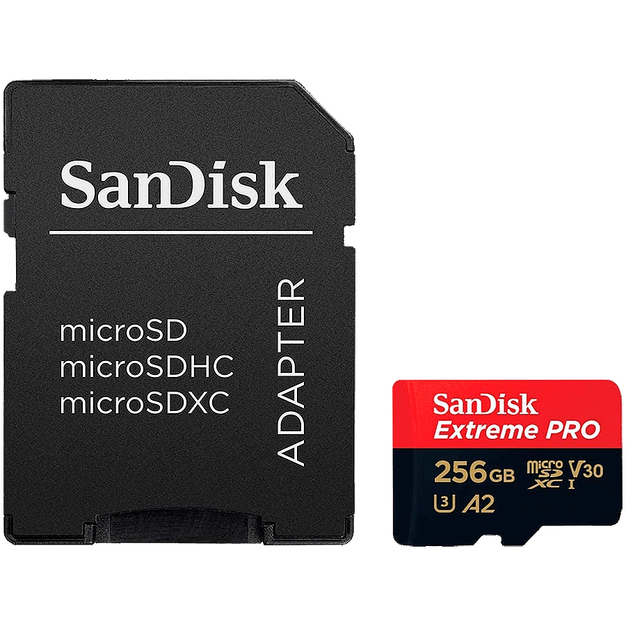 SANDISK Extreme PRO 256GB microSDXC + SD Adapter + 2 years RescuePRO Deluxe up to 200MB/s & 140MB/s Read/Write speeds A2 C10 V30 UHS-I U3