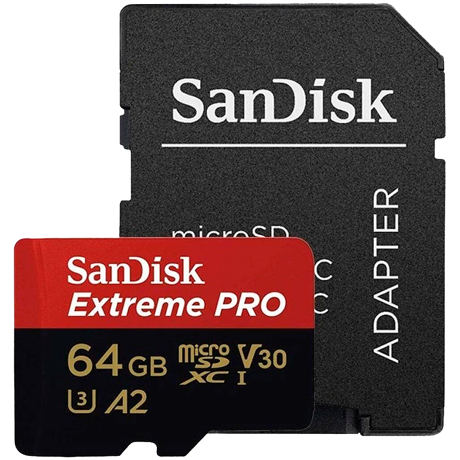 SANDISK Extreme PRO 64GB microSDXC + SD Adapter + 2 years RescuePRO Deluxe up to 200MB/s & 90MB/s Read/Write speeds A2 C10 V30 UHS-I U3