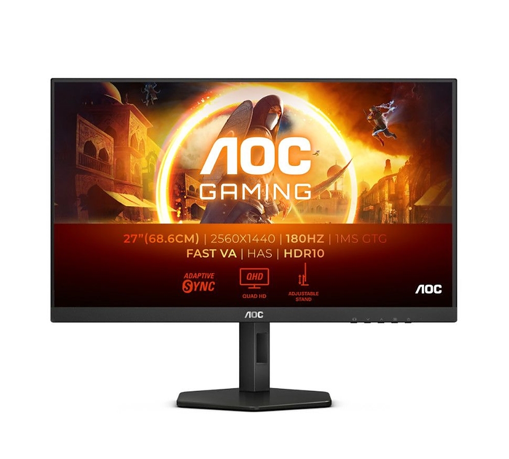 AOC Q27G4XN, 27" VA WLED, 2560x1440@180Hz, 1ms GtG, 0.5ms MPRT, 300cd m/2, 5000:1, 80M:1 DCR, Adaptive Sync, FlickerFree, Low Blue Light, Tilt, Height Adjust, Pivot, Swivel, 2xHDMI, DP