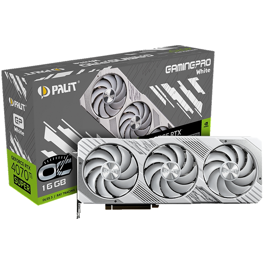 Palit GeForce RTX 4070Ti Super GamingPro White OC 16GB GDDR6X, 256 bit, 2340 Mhz/2655 Mhz, 1x HDMI 2.1a, 3x DP 1.4a, 3 Fan, 1x 16-pin pwr connector, recommended pwr 750W, NED47TST19T2-1043W