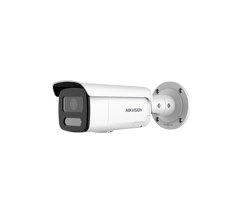 HikVision 2 MP AcuSense Fixed Bullet Network Camera with Strobe Light and Audible Warning, 4 mm, IR up to 60m, 120 dB WDR, 3D DNR, H.265+, IP67, Built-in microphone and speaker, Built-in memory card slot up to 256 GB, 12Vdc/PoE 12W