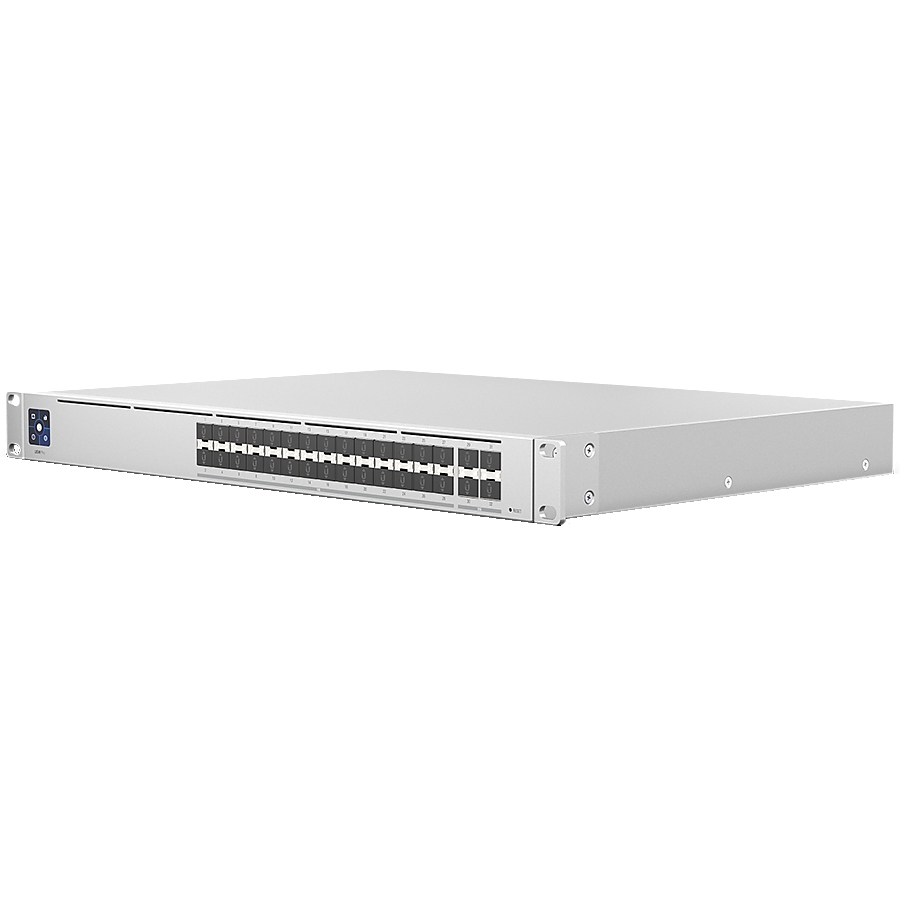 UBIQUITI Hi-Capacity Aggregation; (28) 10G SFP+ ports; (4) 25G SFP28 ports; DC power backup-ready; Layer 3 switching.