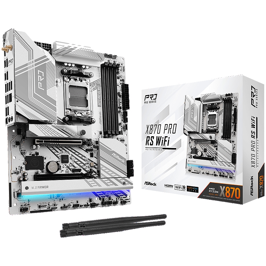 ASROCK MB Desktop X870 PRO RS Wi-Fi, AM5, 4x DDR5, 1x PCIe 5.0 x16, 1x PCIe 4.0 x16, 1x Blazing M.2(PCIe Gen5x4), 1x Hyper M.2, 1x Ultra M.2, 4x SATA3 6.0 Gb/s, 2x USB-C 1x SPDIF, 7.1 CH Audio, 1x HDMI, 1x 2.5G LAN, 802.11be 2x Wi-Fi 7 + Bluetooth