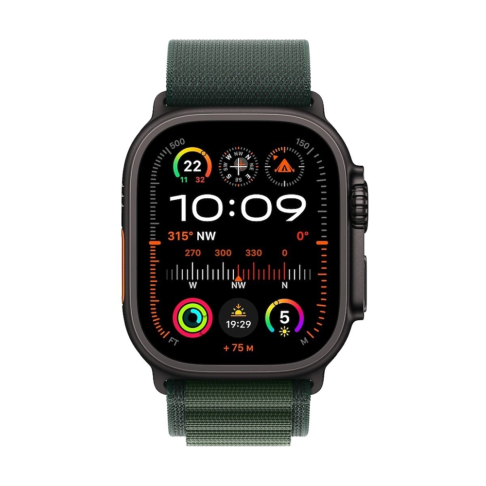 Apple Watch Ultra2 v2 Cellular 49mm Black Titanium Case with Dark Green Alpine Loop - Medium