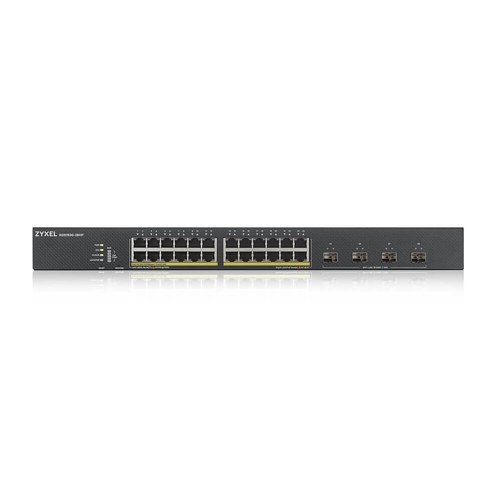 Zyxel XGS1935-28HP, 28 Port Lite-L3 Smart Managed PoE Switch, 24x Gigabit PoE and 4x 10G SFP+, hybrid mode, standalone or NebulaFlex Cloud, 375 Watt PoE