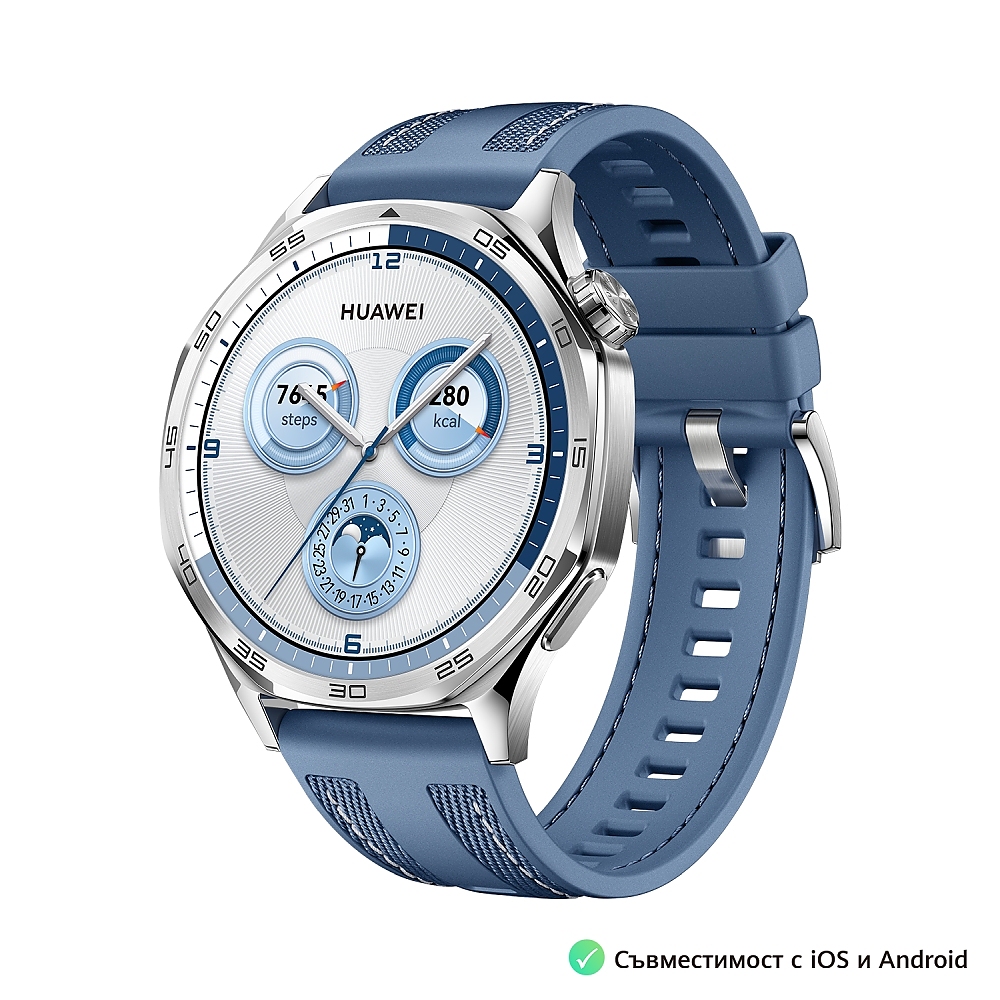 Huawei Watch GT5  Vili-B19W, 1.43", Amoled 466x466 PPI 326, BT5.2 BLE/BR/EDR, 5ATM, 524mAh, Screenshot sharing, support message input, message notifications, Battery life up to 14 days, Compatible with iOS and Android devices, Blue Woven