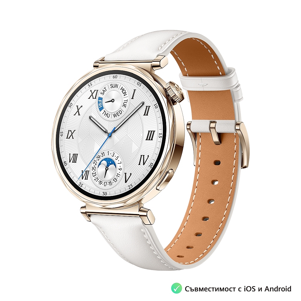 Huawei Watch GT5 Jana-B19L, 1.32", Amoled 466x466 PPI 352, , BT5.2 BLE/BR/EDR, 5ATM, 524mAh, Screenshot sharing, support message input, message notifications, Battery life up to 7 days, Compatible with iOS and Android devices, White Leather