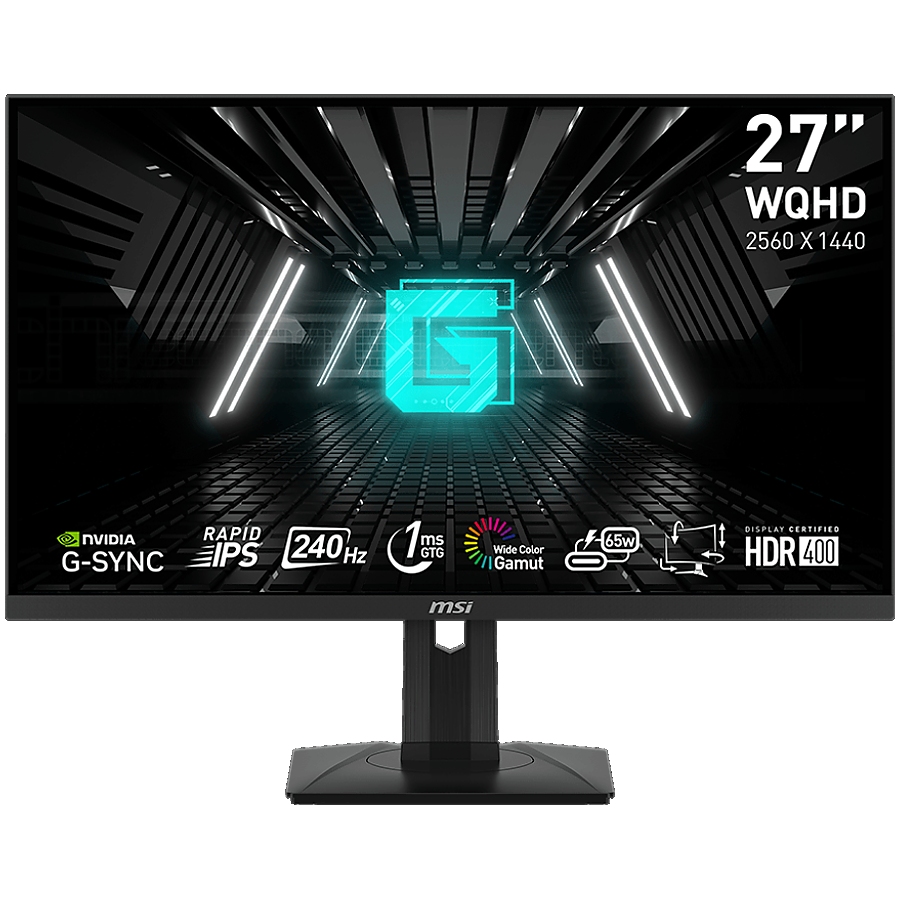 MSI G321Q Gaming Monitor, 27" 240Hz, WQHD (2560x1440) 16:9, Rapid IPS Anti-glare, 1ms, 400nits, 1000:1, 178°/178°, G-Sync, Adjustable Stand, 1x DP, 2x HDMI, 1xUSB Type-C, 3Y Warranty