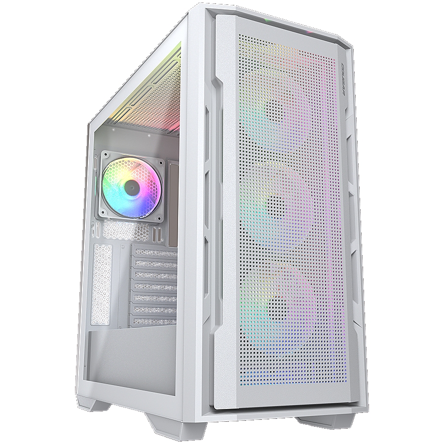 COUGAR | Uniface RGB White | PC Case | Mid Tower / Mesh Front Panel / 4 x 120mm ARGB Fans / TG Left Panel / White