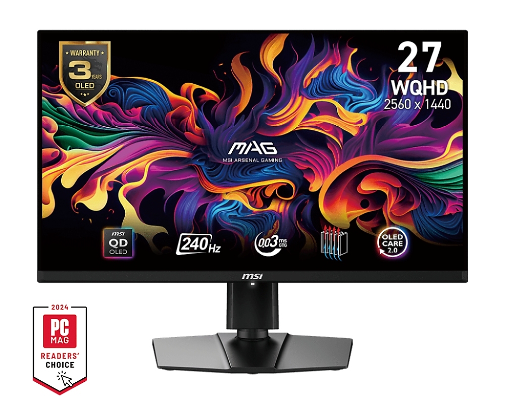 MSI MAG 271QPX QD-OLED E2, 26.5", 240Hz, 0.03ms, WQHD 2560x1440, FreeSync Premium Pro, Oled Care 2.0, Fanless with Graphene, ClearMR 13000, HDR, 250 nits, 1500000:1, 100M;1, DP, 2x HDMI (2.1), Type-C (DP alt. PD 15W), Adj.Stand 110mm, 9S6-3CD89T-023