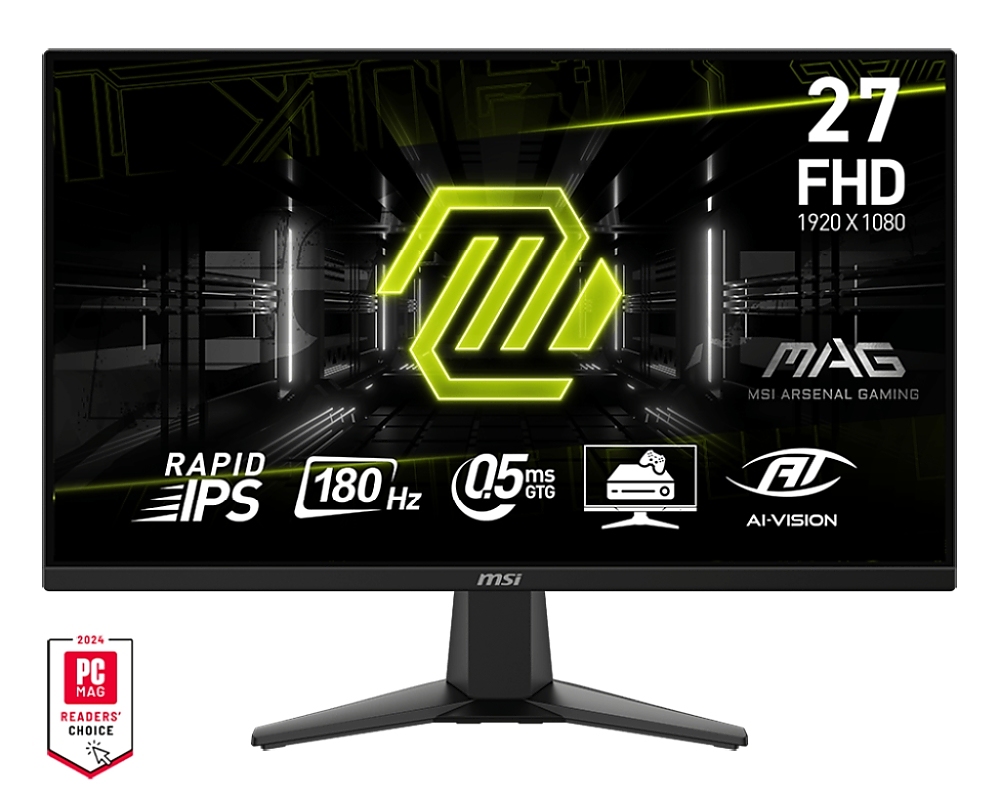 MSI MAG 275F, 27",180Hz, Rapid IPS, 0.5ms,1920x1080, Adaptive-Sync,80% DCI-P3, AG, 250 nist, 1000:1, 100M:1, DP(1.4), 2xHDMI(2.0b),Tilt -5/+20, VESA, 9S6-3CE21M-001