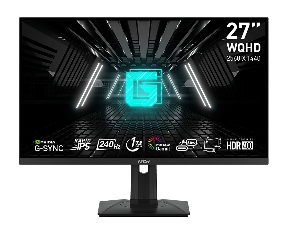 MSI G274QPX, 27", 240Hz, 1ms, Rapid IPS, 2560x1440, G-Sync Compatible, Gaming OSD, Mystic Light, 98% DCI-P3, AG, USB hub, 400 nits, 1000:1, DCR 100M:1, DP(1.4a), 2xHDMI(2.0b), 1xTypeC DP alt. w/PD (65W), Heigh Adj., VESA, 9S6-3CC29H-040