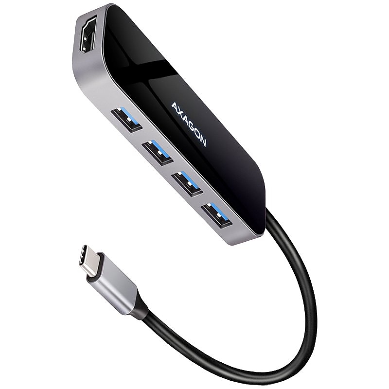 Axagon Multi port USB 3.2 Gen 1 hub. HDMI, four USB-A outputs and Power Delivery. Kabel USB-C 20cm.