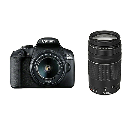 Canon EOS 2000D, black + EF-s 18-55mm f/3.5-5.6 IS II + EF 75-300 mm f/4.0-5.6 III