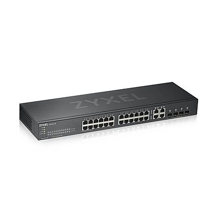 ZyXEL GS1920-24v2, 28 Port Smart Managed Switch 24x Gigabit Copper and 4x Gigabit dual pers., hybird mode, standalone or NebulaFlex Cloud