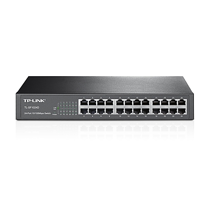 Комутатор TP-LINK TL-SF1024D, 24-портa 10/100M, неуправляем, за монтаж в шкаф, метален