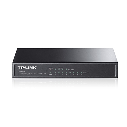 Комутатор TP-LINK TL-SF1008P, 8-порта 10/100M, 4 x PoE, неуправляем, метален