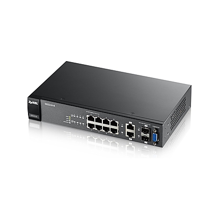 Комутатор ZyXEL GS2210-8, 8x GbE + 2x GbE (SFP/RJ45) порта, L2+, IGMP, MVR, DHCP, ARP