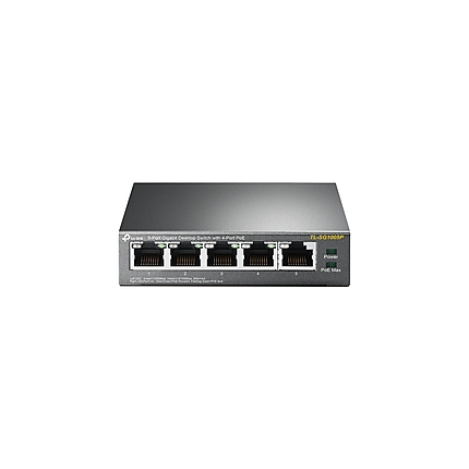 Комутатор TP-LINK TL-SG1005P, 5x GbE, 4x PoE порта, 56W, неуправляем, метален