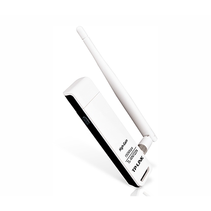 Безжичен адаптер TP-LINK TL-WN722N, N150, USB2.0, 2.4GHz, 802.11n/g/b, 1x външна антена