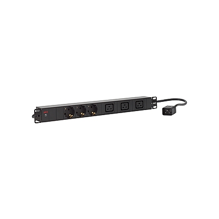 Разклонител AEG PDU 16-2, 3x заземени GE гнезда, 3x IEC320 C19 (16 A), за монтаж в шкаф