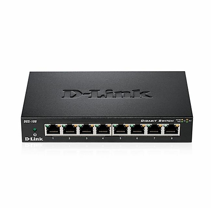 Суич D-Link DGS-108/E, 8 портов, 10/100/1000, Gigabit, метален корпус