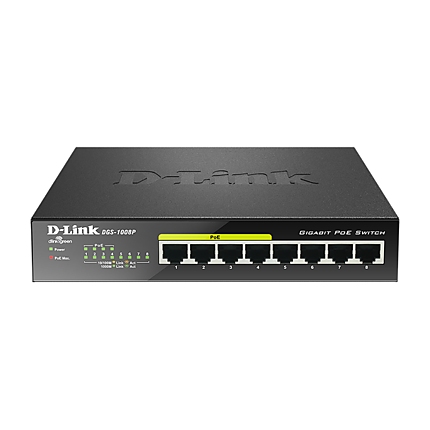 Суич D-Link DGS-1008P, 8 портов PoE, 10/100/1000, Gigabit,