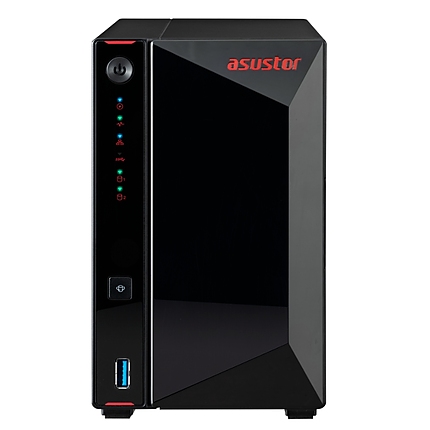Asustor AS5202T, 2-Bay NAS, Intel Celeron J4005 Dual-Core 2.0 GHz (burst up 2.7 GHz), 2GB SO-DIMM DDR4 (Max. 8GB), 2x 2.5 GbE, 2x 2.5"/3.5" SATA3 HDD or SSD, 3x USB 3.2 Gen 1 Type A, WOW (Wake on WAN), WOL, System Sleep Mode, AES-NI hardware encryption