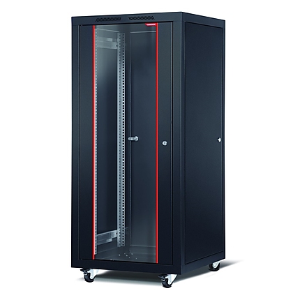 Formrack 19" Free standing rack 32U 600/800mm, height: 1653 mm, loading capacity: 600 kg, front tempered glass door, openable locking sides and back (does not include castor/feet group)