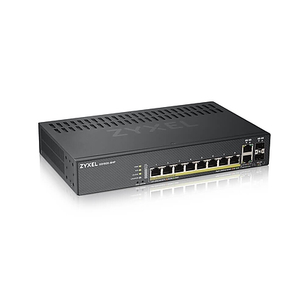 ZyXEL GS1920-8HPv2, 10 Port Smart Managed Switch 8x Gigabit Copper and 2x Gigabit dual pers., hybrid mode, standalone or NebulaFlex Cloud, 130 Watt PoE, fanless