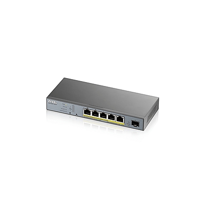 Комутатор ZyXEL GS1350-6HP-EU0101F, 5 x GbE порта, 1 x SFP, управляем, PoE