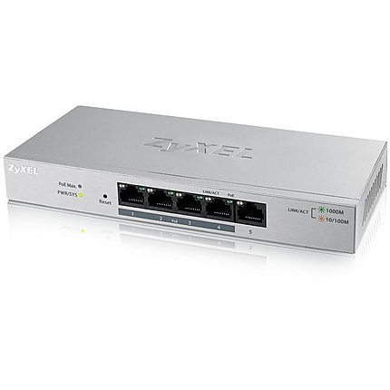 Суич 5-портов ZyXEL GS-1200-5HPV2, Web Managed, Gigabit, PoE