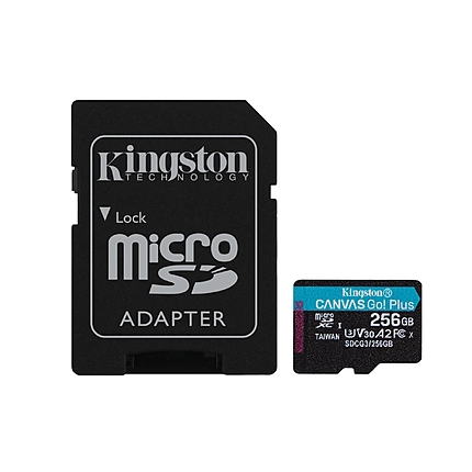 Карта памет Kingston Canvas Go! Plus, 256GB, UHS-I, Class 10, U3, V30, A2, Адаптер