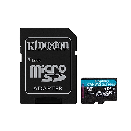 Карта памет Kingston Canvas Go! Plus, 512GB, UHS-I, Class 10, U3, V30, A2, Адаптер