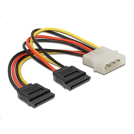 Кабел DeLock Power Molex 4 Pin мъжко към 2 x SATA 15 Pin, 16 cm