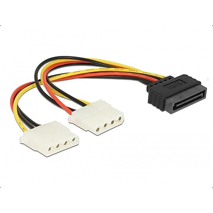 Кабел DeLock Power SATA 15pin към 2x 4pin Molex женско, 20cm