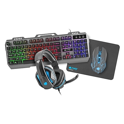 Fury Gaming combo set 4in1, Thunderjet keyboard + Mouse + Headphones + Mousepad, US layout