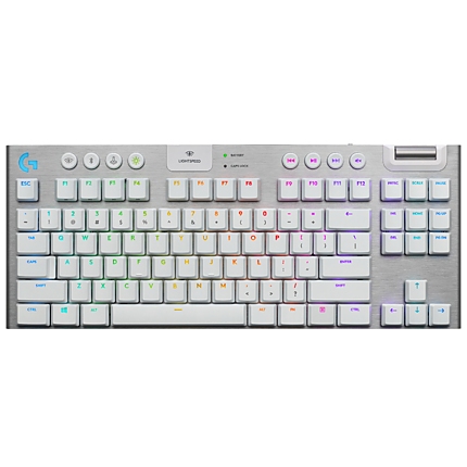 Безжична геймърска механична клавиатура Logitech, G915 TKL White Lightsync RGB, Tactile суичове