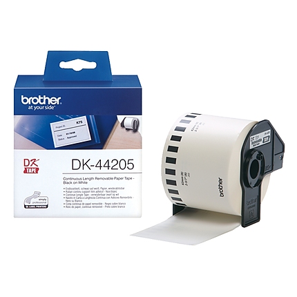 Brother DK-44205 White Removable Paper Tape 62 mm x 30.48 m, Black on White