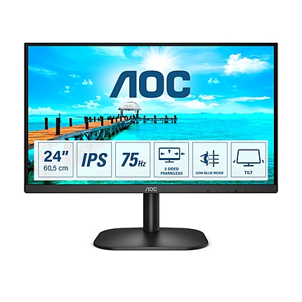 AOC 24B2XDA, 23.8" IPS WLED, 1920x1080@75Hz, 4ms GTG, 250cd/m2, 1000:1, DC20M:1, Adaptive Sync, FlickerFree, Low Blue Light, 2Wx2, Tilt, D-SUB, DVI, HDMI