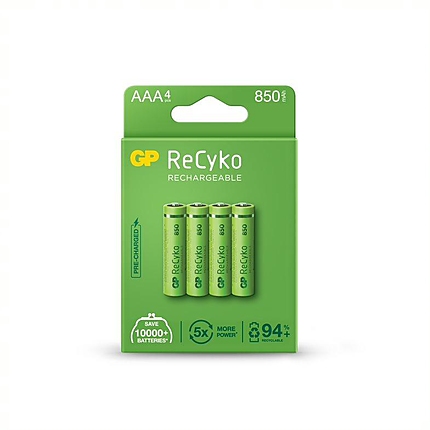 Акумулаторна Батерия GP R03 AAA 850mAh NiMH 85AAAHCE-EB4 RECYKO, 4 бр. в опаковка