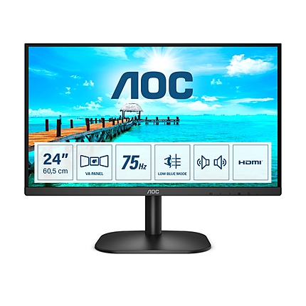 AOC 24B2XDAM, 23.8" VA WLED, 1920x1080@75Hz, 4ms GtG, 250cd/m2, 3000:1, DC20M:1, FlickerFree, Low Blue Light, 2Wx2, Tilt, D-SUB, DVI, HDMI