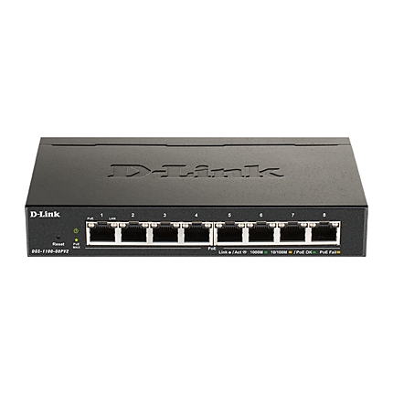 Суич D-Link DGS-1100-08PV2, 8 портов PoE 10/100/1000 Gigabit Smart Switch, управляем, за монтаж в шкаф